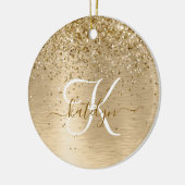 Faux Goud Geborsteld Metaal Glitter Print Monogram Keramisch Ornament (Links)