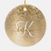 Faux Goud Geborsteld Metaal Glitter Print Monogram Keramisch Ornament (Achterkant)