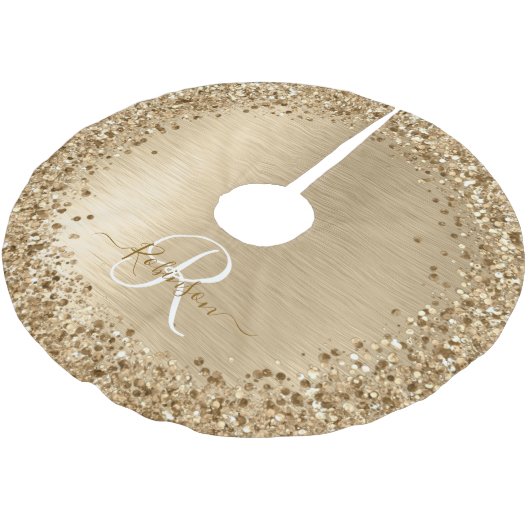 Faux Goud Geborsteld Metaal Glitter Print Monogram Kerstboom Rok (Gekanteld)