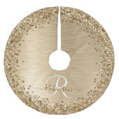 Faux Goud Geborsteld Metaal Glitter Print Monogram Kerstboom Rok (Voorkant)
