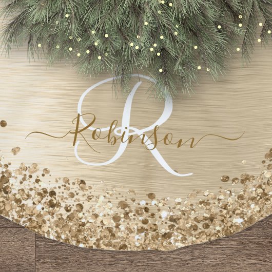 Faux Goud Geborsteld Metaal Glitter Print Monogram Kerstboom Rok