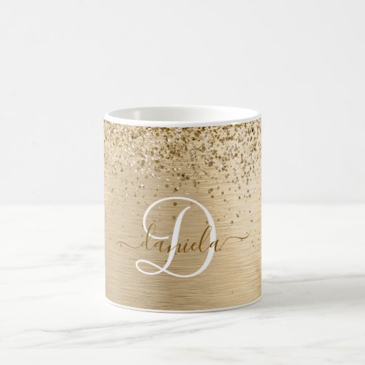 Faux Goud Geborsteld Metaal Glitter Print Monogram Koffiemok (Center)