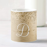 Faux Goud Geborsteld Metaal Glitter Print Monogram Koffiemok<br><div class="desc">Maak dit trendy ontwerp van de mok van koffie met  gouden mousserende glitter gemakkelijk persoonlijk op een gouden geborstelde metalen achtergrond.</div>