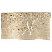 Faux Goud Geborsteld Metaal Glitter Print Monogram Kussensloop (Voorkant)