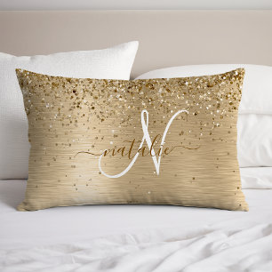 Faux Goud Geborsteld Metaal Glitter Print Monogram Kussensloop