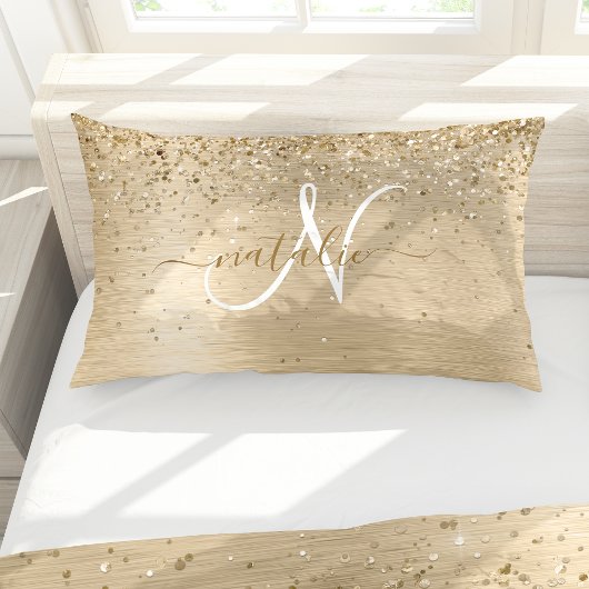 Faux Goud Geborsteld Metaal Glitter Print Monogram Kussensloop