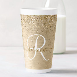 Faux Goud Geborsteld Metaal Glitter Print Monogram Latte Mok
