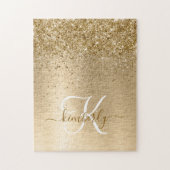 Faux Goud Geborsteld Metaal Glitter Print Monogram Legpuzzel (Verticaal)