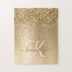 Faux Goud Geborsteld Metaal Glitter Print Monogram Legpuzzel