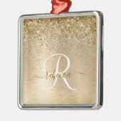 Faux Goud Geborsteld Metaal Glitter Print Monogram Metalen Ornament (Links)