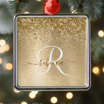 Faux Goud Geborsteld Metaal Glitter Print Monogram Metalen Ornament<br><div class="desc">Maak dit trendy chic ornament-ontwerp met  gouden mousserende glitter gemakkelijk aan de gepersonaliseerde metalen achtergrond.</div>