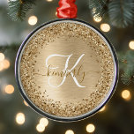 Faux Goud Geborsteld Metaal Glitter Print Monogram Metalen Ornament<br><div class="desc">Maak dit trendy chic ornament-ontwerp met  gouden mousserende glitter gemakkelijk aan de gepersonaliseerde metalen achtergrond.</div>