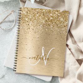Faux Goud Geborsteld Metaal Glitter Print Monogram Notitieboek
