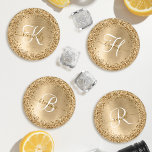 Faux Goud Geborsteld Metaal Glitter Print Monogram Onderzetter Set<br><div class="desc">Pas dit trendy onderzetter-set eenvoudig aan met  gouden mousserende glitter op een gouden geborstelde metalen achtergrond.</div>