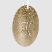Faux Goud Geborsteld Metaal Glitter Print Monogram Ornament (voorkant)