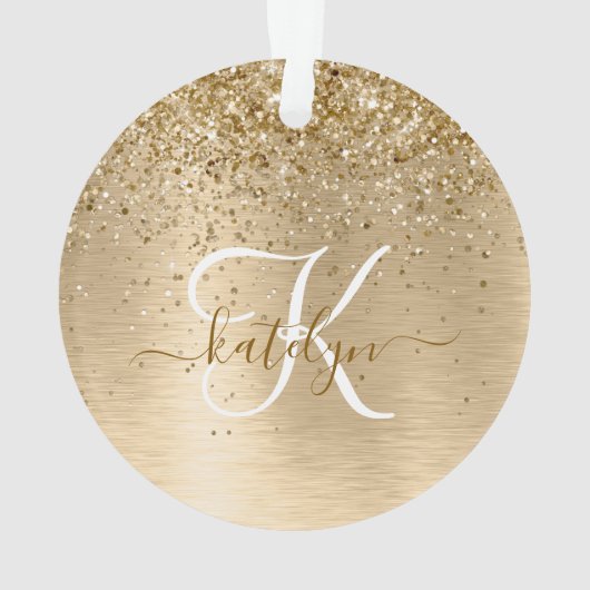 Faux Goud Geborsteld Metaal Glitter Print Monogram Ornament (achterkant)