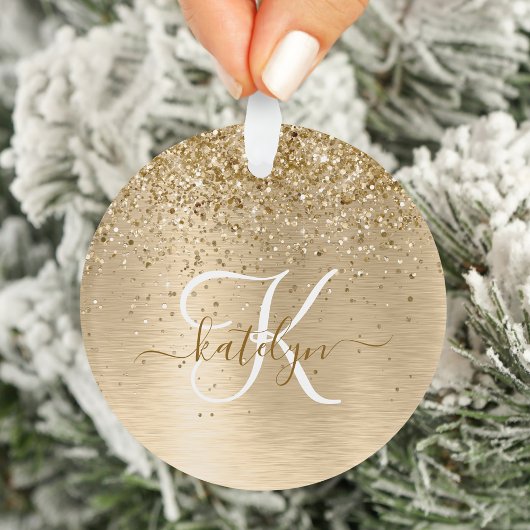 Faux Goud Geborsteld Metaal Glitter Print Monogram Ornament