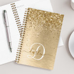 Faux Goud Geborsteld Metaal Glitter Print Monogram Planner<br><div class="desc">Maak dit trendy ontwerp van de stijlontwerper met  gouden mousserende glitter op een gouden geborstelde metalen achtergrond eenvoudig aan te passen.</div>