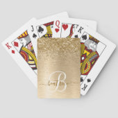 Faux Goud Geborsteld Metaal Glitter Print Monogram Pokerkaarten (Achterkant)