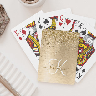 Faux Goud Geborsteld Metaal Glitter Print Monogram Pokerkaarten