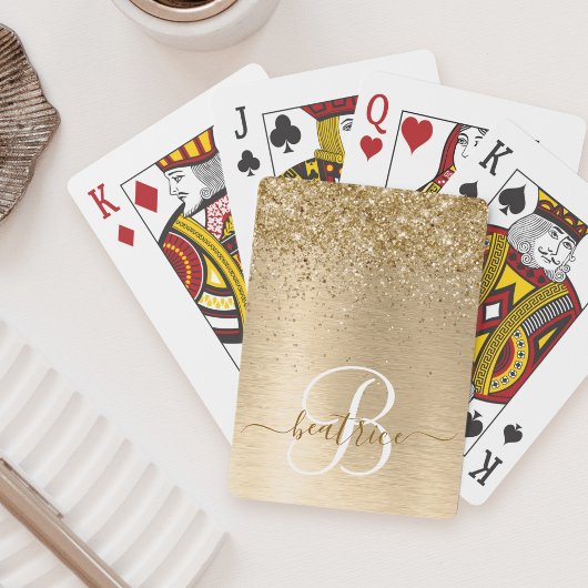 Faux Goud Geborsteld Metaal Glitter Print Monogram Pokerkaarten
