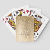Faux Goud Geborsteld Metaal Glitter Print Monogram Pokerkaarten (Achterkant)