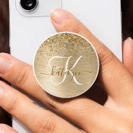 Faux Goud Geborsteld Metaal Glitter Print Monogram PopSocket