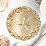 Faux Goud Geborsteld Metaal Glitter Print Monogram Ronde Kartonnen Onderzetter<br><div class="desc">Personaliseer dit trendy chique ontwerp van papieren onderzetter met  gouden sprankelende faux glitter op een goudgeborstelde metalen achtergrond.</div>