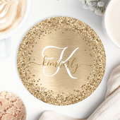 Faux Goud Geborsteld Metaal Glitter Print Monogram Ronde Kartonnen Onderzetter