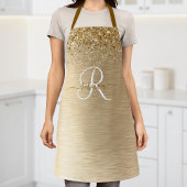 Faux Goud Geborsteld Metaal Glitter Print Monogram Schort