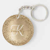 Faux Goud Geborsteld Metaal Glitter Print Monogram Sleutelhanger (Achterkant)