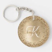 Faux Goud Geborsteld Metaal Glitter Print Monogram Sleutelhanger (Voorkant)