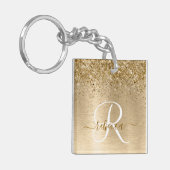 Faux Goud Geborsteld Metaal Glitter Print Monogram Sleutelhanger (Voorkant Links)