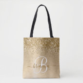 Faux Goud Geborsteld Metaal Glitter Print Monogram Tote Bag (Voorkant)