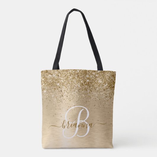 Faux Goud Geborsteld Metaal Glitter Print Monogram Tote Bag (Achterkant)