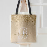 Faux Goud Geborsteld Metaal Glitter Print Monogram Tote Bag<br><div class="desc">Maak dit trendy ontwerp van de canvas tas met  gouden mousserende glitter gemakkelijk aan te passen op een gouden geborstelde metalen achtergrond.</div>