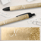 Faux Goud Geborsteld Metaal Glitter Print Monogram Zwarte Inkt Pen