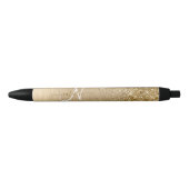 Faux Goud Geborsteld Metaal Glitter Print Monogram Zwarte Inkt Pen (Voorkant)