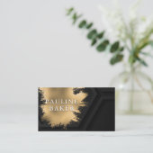 Faux goud geborsteld | Zwarte geometrische achterg Visitekaartje (Staand voorkant)