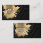 Faux goud geborsteld | Zwarte geometrische achterg Visitekaartje (Voorkant / Achterkant)