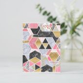 faux goud glitter marmer geometrisch ontwerp briefkaart (Staand voorkant)