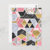 faux goud glitter marmer geometrisch ontwerp briefkaart (Voorkant / Achterkant)