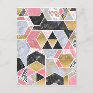  faux goud glitter marmer geometrisch ontwerp briefkaart