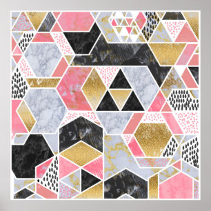 faux goud glitter marmer geometrisch ontwerp poster