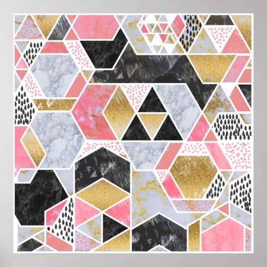 faux goud glitter marmer geometrisch ontwerp poster (Voorkant)
