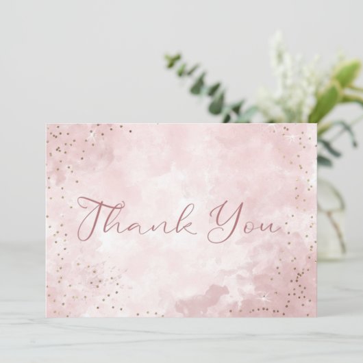 Faux Goud Glitter & Roze Moderne Bruiloft Bedankkaart (Staand voorkant)