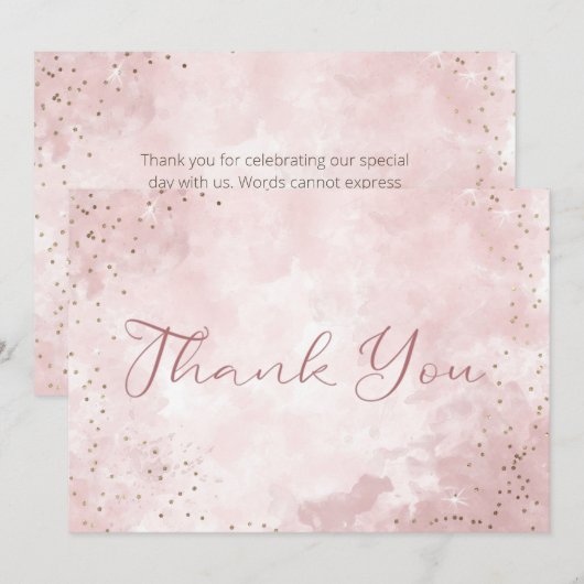 Faux Goud Glitter & Roze Moderne Bruiloft Bedankkaart (Voorkant / Achterkant)