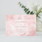 Faux Goud Glitter & Roze Moderne Bruiloft Save The Date (Staand voorkant)