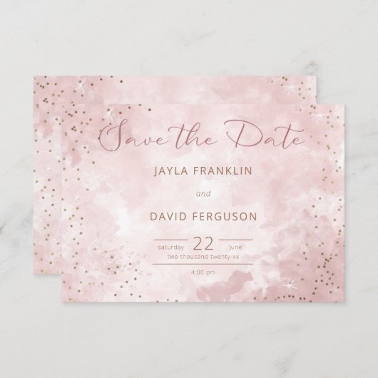 Faux Goud Glitter & Roze Moderne Bruiloft Save The Date (Voorkant / Achterkant)