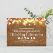 Faux Goud Glitter String Lights Uitnodiging van de (Staand voorkant)